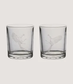 Fighting Pheasants Pair Of Crystal Tumblers-Purdey Clearance