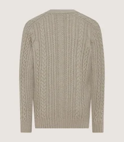 Men'S Cashmere Cable And Rib V Neck Cardigan In Drab-Purdey Clearance