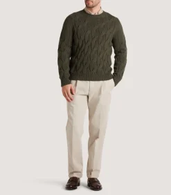 Men'S Cashmere Loch Cable Crew Neck Sweater In Loden-Purdey Sale