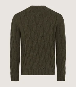 Men'S Cashmere Loch Cable Crew Neck Sweater In Loden-Purdey Sale