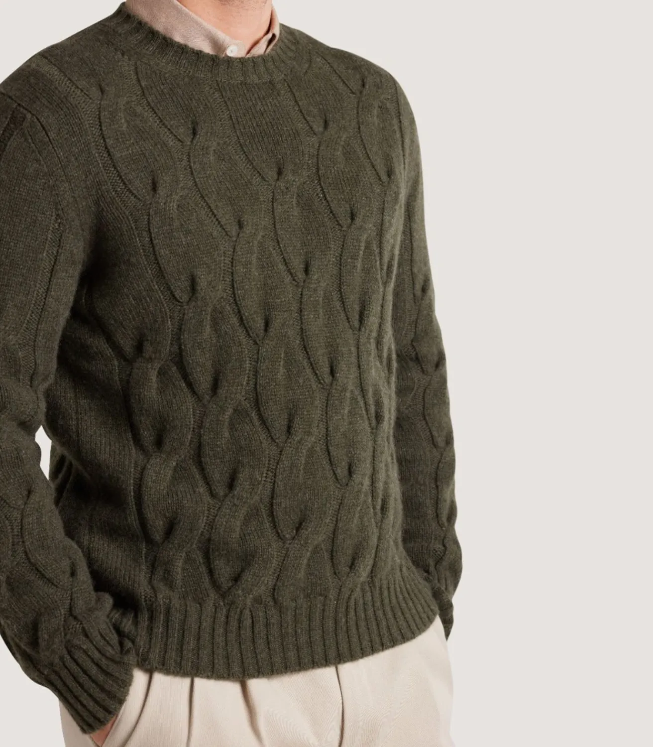 Men'S Cashmere Loch Cable Crew Neck Sweater In Loden-Purdey Sale