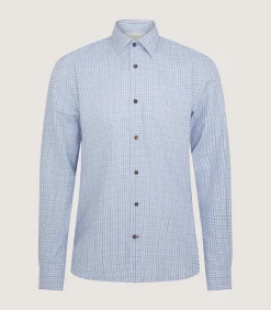 Men'S Cotton Cashmere Sporting Shirt In Loch Blue-Purdey Sale