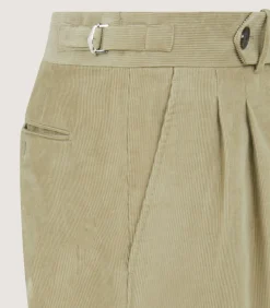 Men'S Cotton Corduroy Side Buckle Trouser In Pale Stone-Purdey Best
