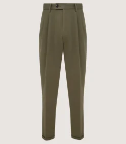Men'S Dark Olive Cotton Dart Front Trousers-Purdey Sale