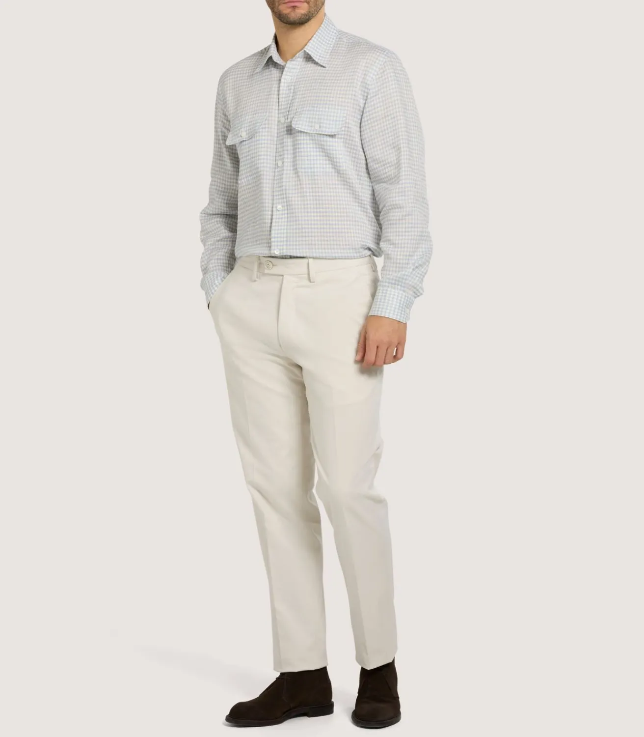 Men'S Pale Indigo Double Pocket Shirt-Purdey Online