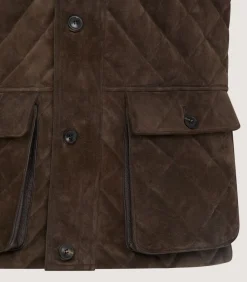 Men'S Suede Padded Gilet In Walnut-Purdey Sale