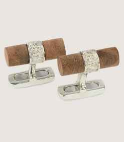 Silver Scroll Walnut Bar Cufflinks In Silver-Purdey Best