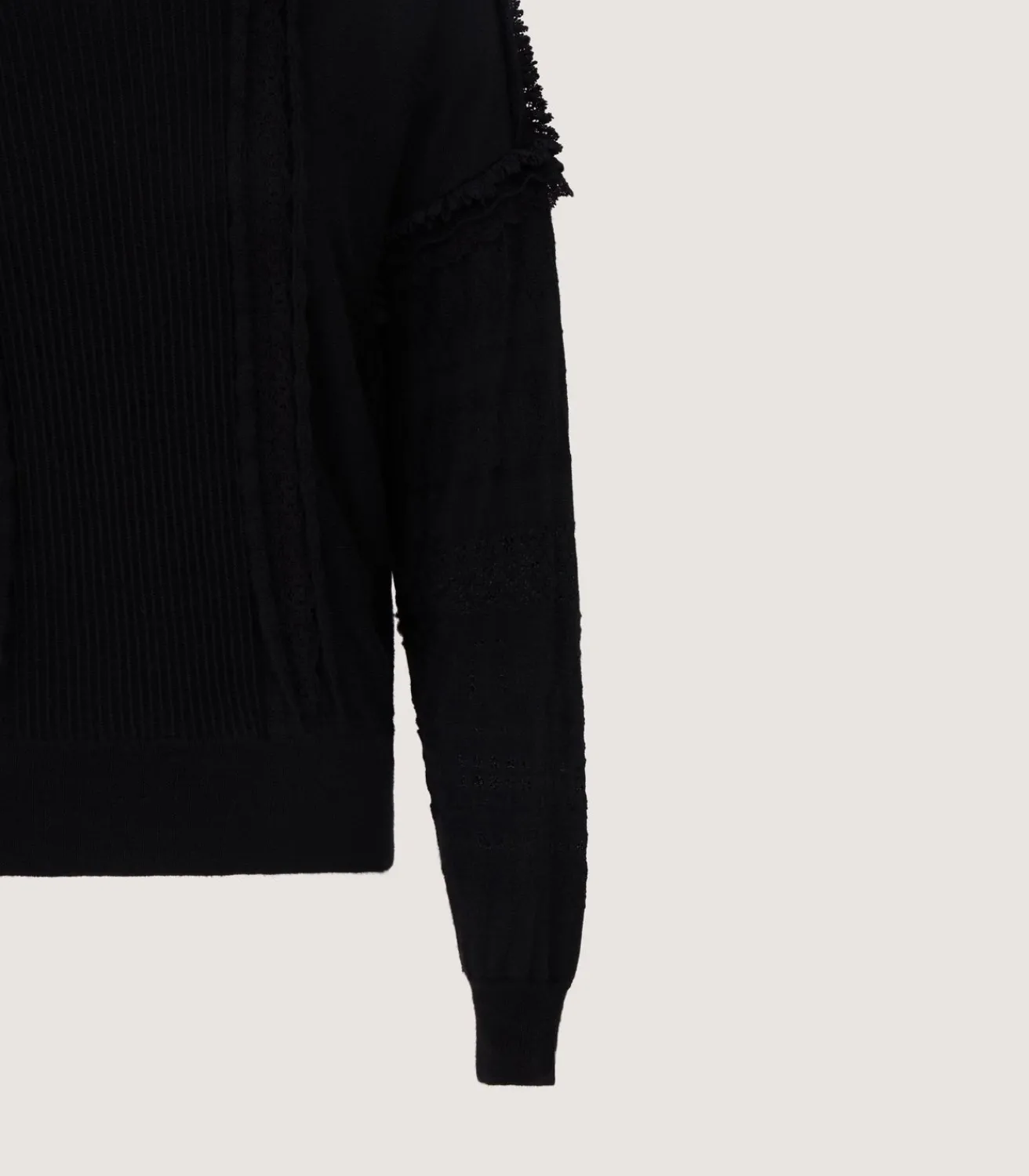 Women'S Cashmere Sweater Blouse With Lace Trim In Black-Purdey Online